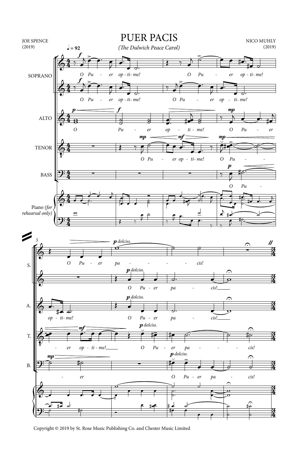 Nico Muhly Puer Pacis Sheet Music Notes & Chords for SATB Choir - Download or Print PDF