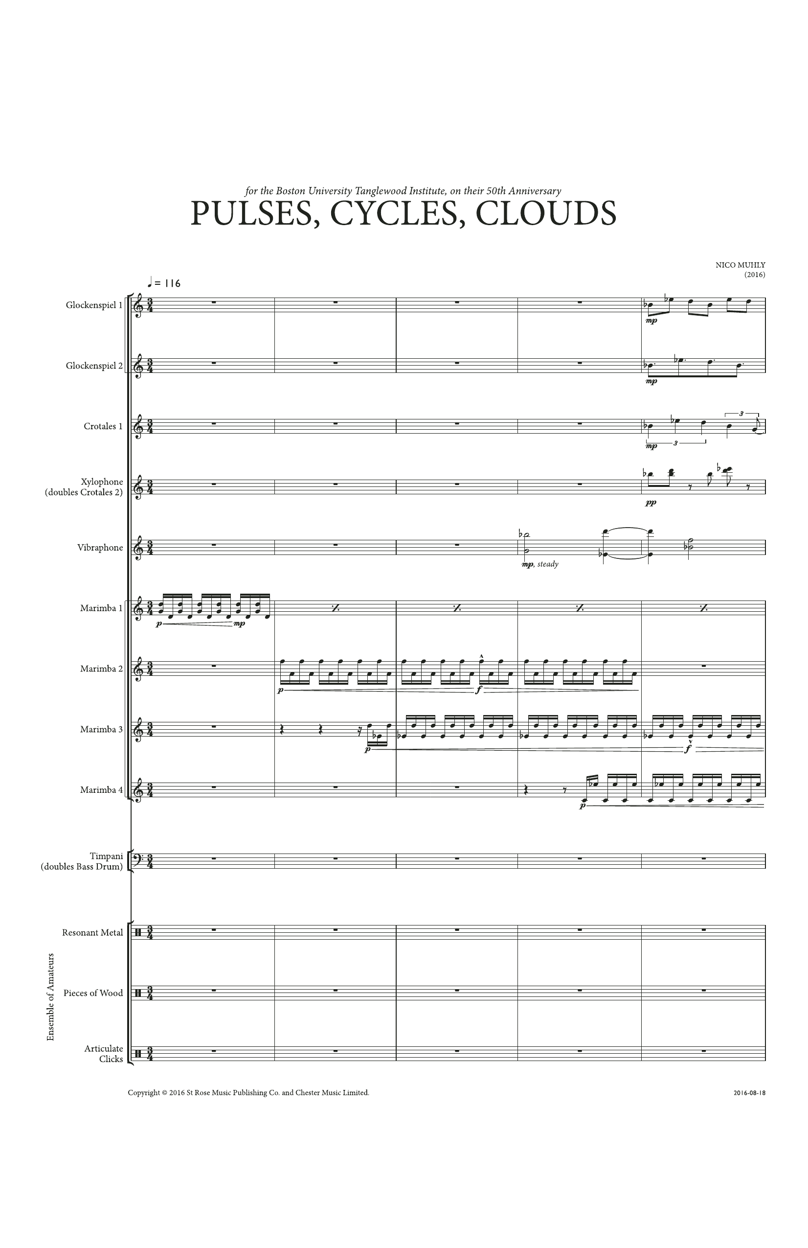 Nico Muhly Pulses, Cycles, Clouds Sheet Music Notes & Chords for Percussion Ensemble - Download or Print PDF