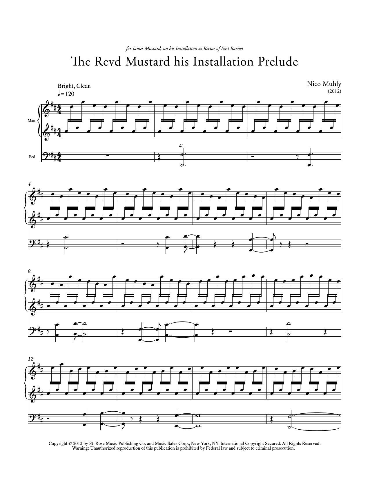 Nico Muhly Reverend Mustard His Installation Prelude Sheet Music Notes & Chords for Organ - Download or Print PDF