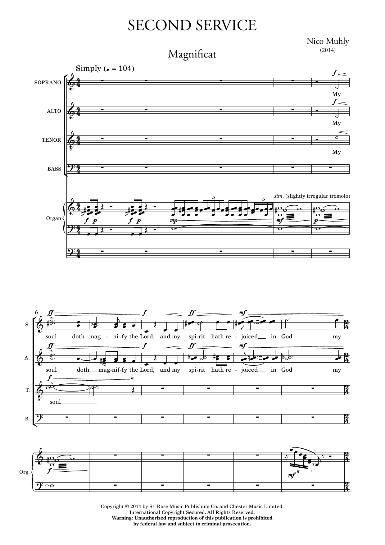 Nico Muhly Second Service (Magnificat and Nunc Dimittis) Sheet Music Notes & Chords for SATB Choir - Download or Print PDF