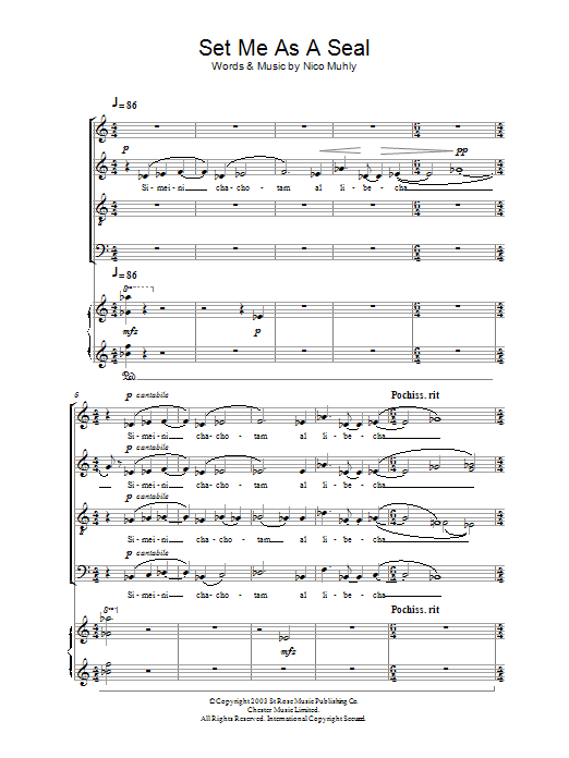 Nico Muhly Set Me As A Seal Sheet Music Notes & Chords for Choir - Download or Print PDF