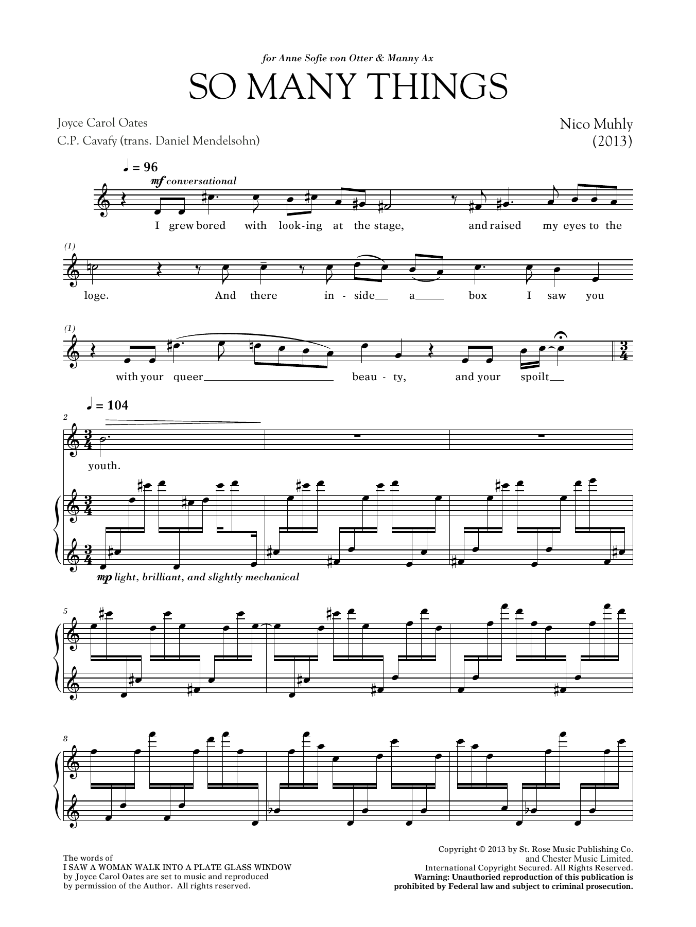 Nico Muhly So Many Things Sheet Music Notes & Chords for Mezzo-Soprano - Download or Print PDF