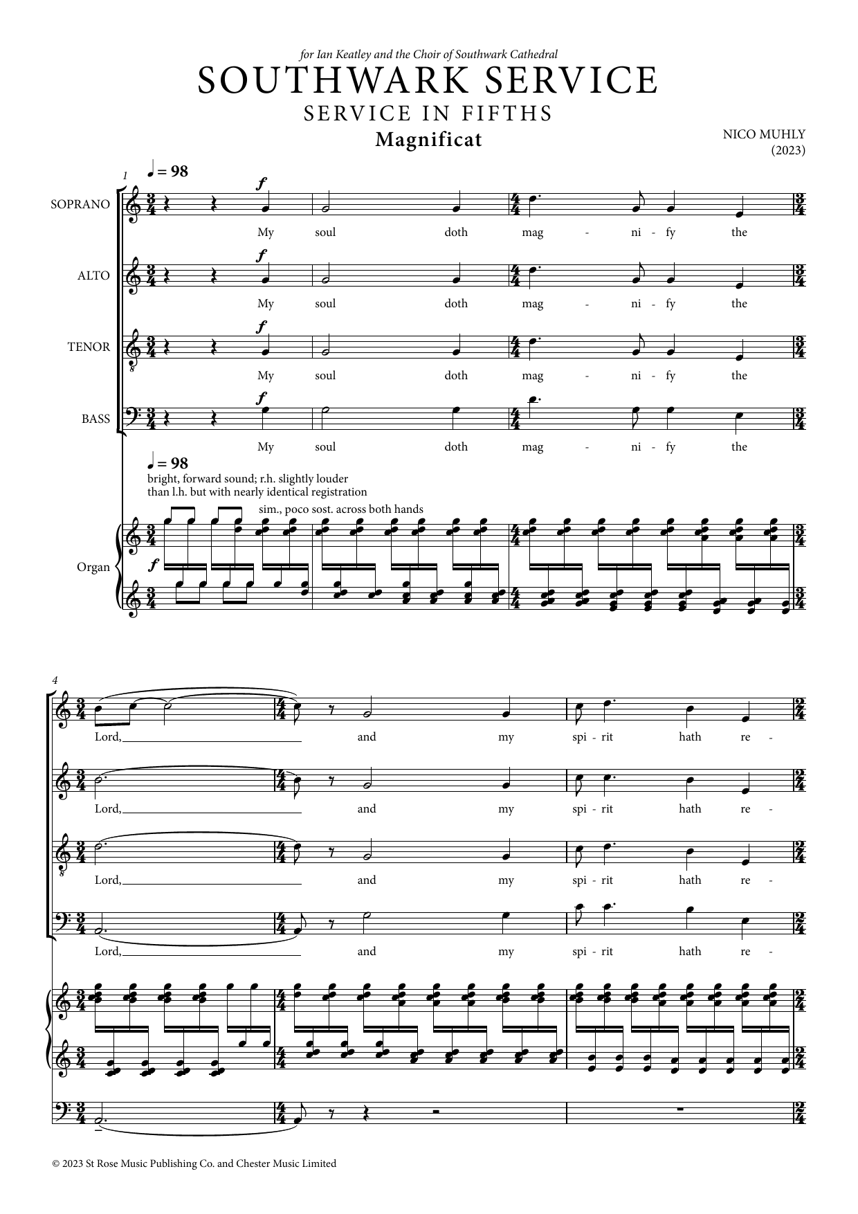 Nico Muhly Southwark Service Sheet Music Notes & Chords for SATB Choir - Download or Print PDF