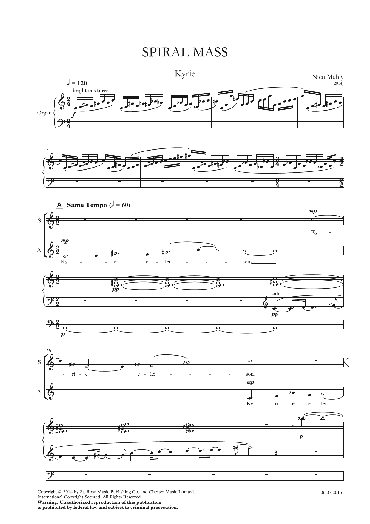 Nico Muhly Spiral Mass Sheet Music Notes & Chords for SATB - Download or Print PDF
