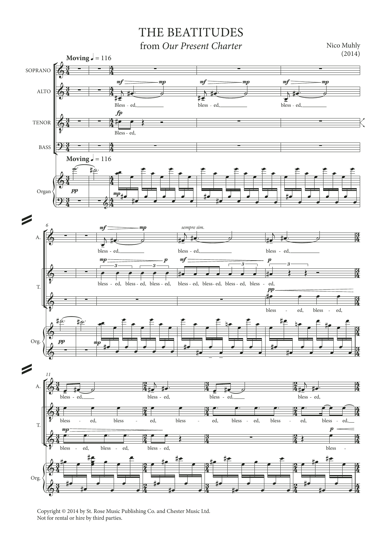 Nico Muhly The Beatitudes (from Our Present Charter) Sheet Music Notes & Chords for SATB - Download or Print PDF