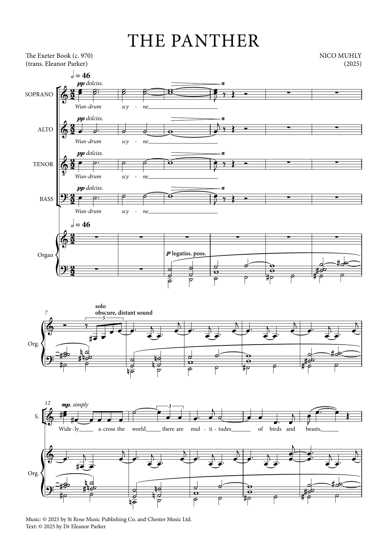 Nico Muhly The Panther Sheet Music Notes & Chords for SATB Choir - Download or Print PDF