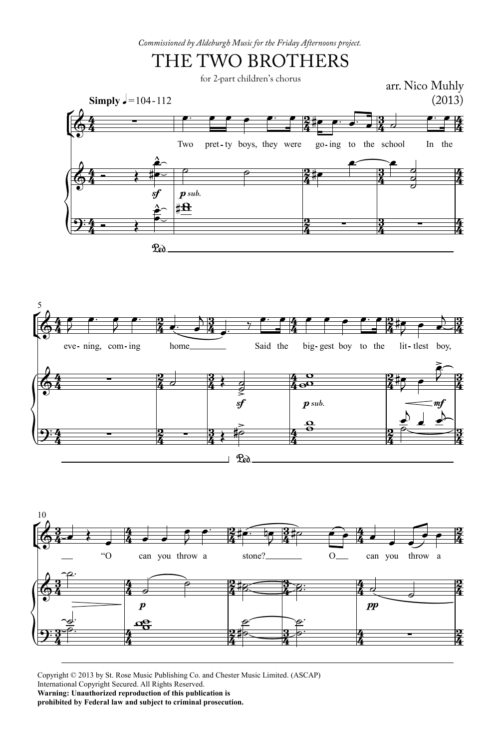 Nico Muhly The Two Brothers Sheet Music Notes & Chords for 2-Part Choir - Download or Print PDF