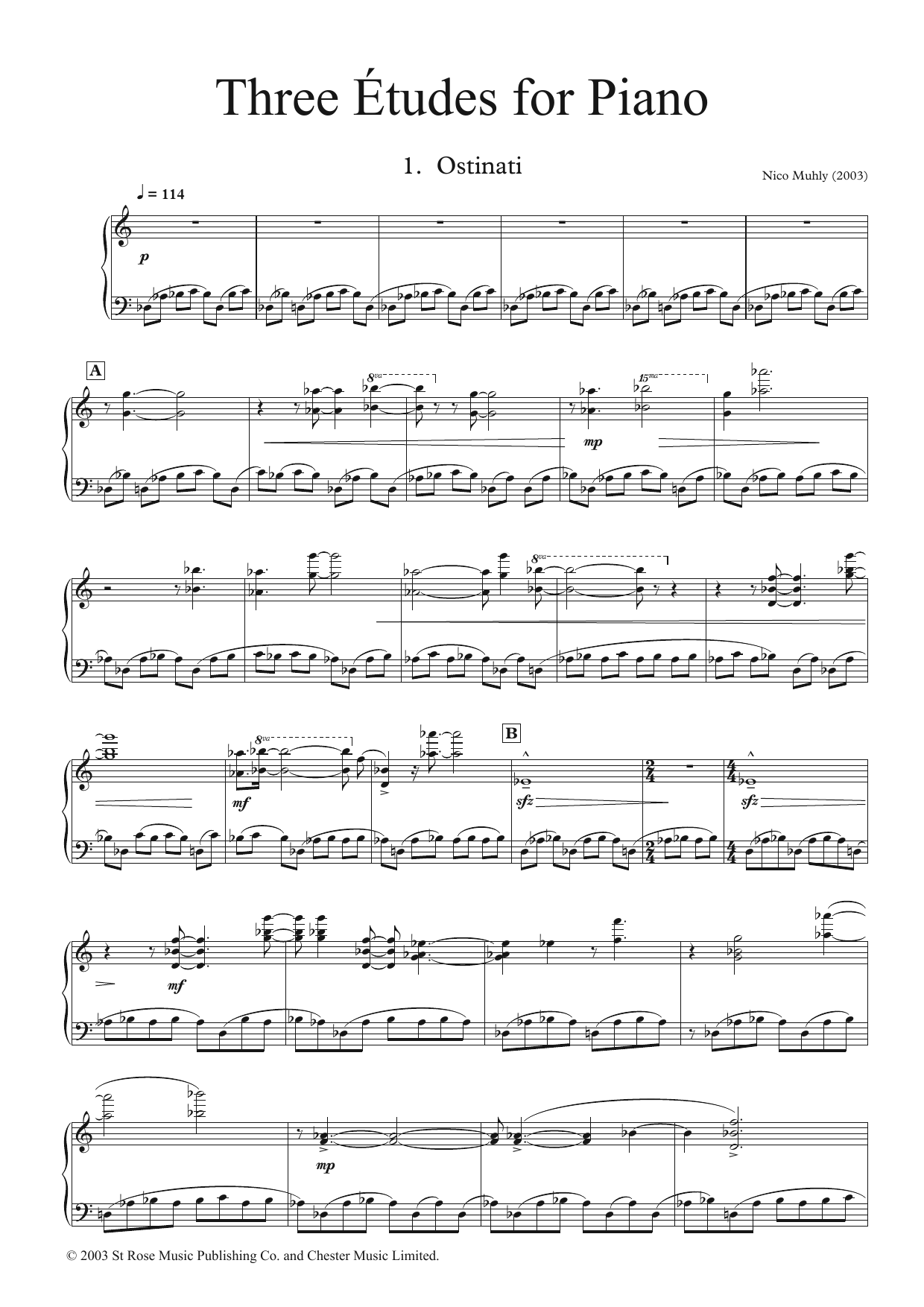 Nico Muhly Three Etudes for Piano Sheet Music Notes & Chords for Piano - Download or Print PDF
