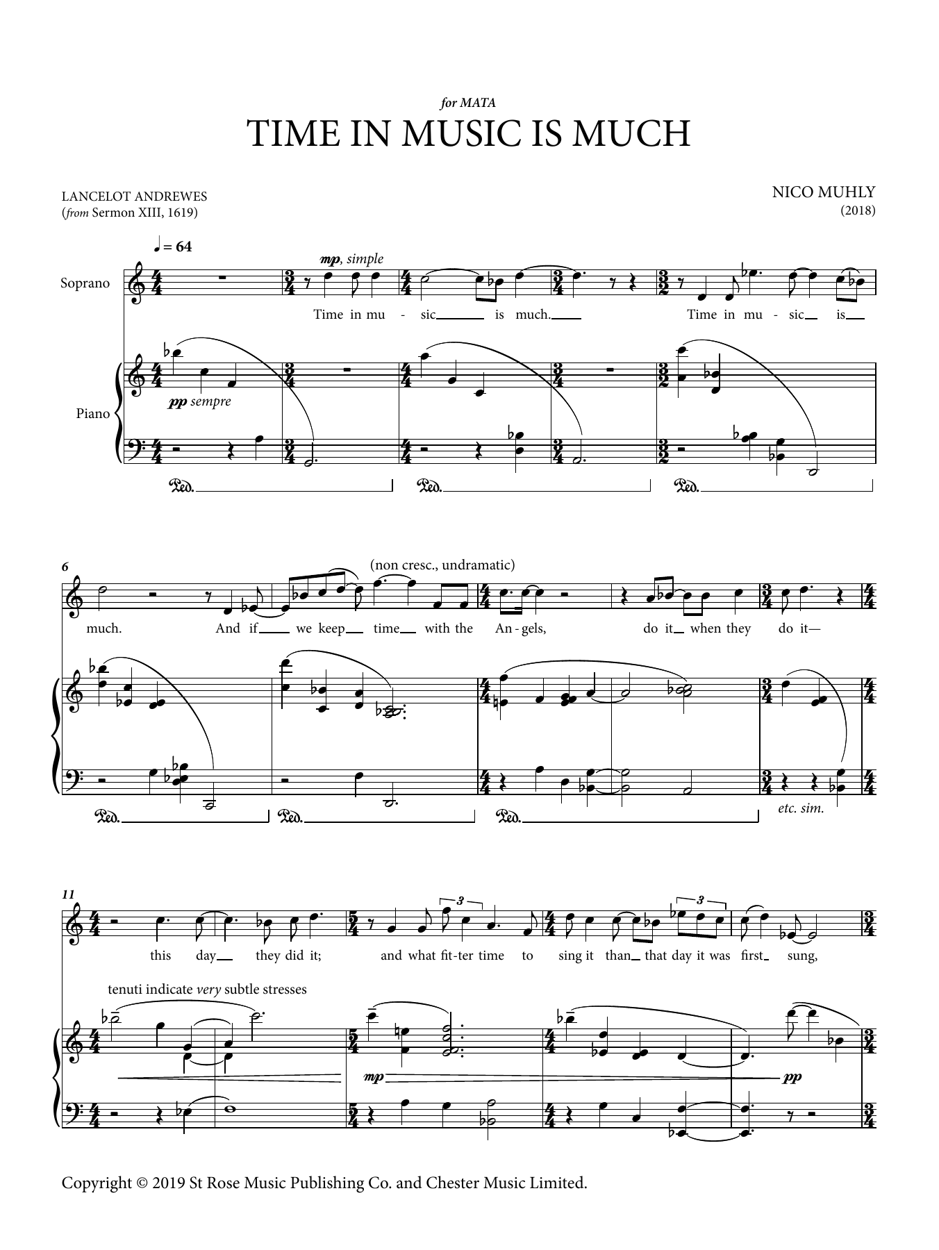 Nico Muhly Time In Music Is Much Sheet Music Notes & Chords for Piano & Vocal - Download or Print PDF