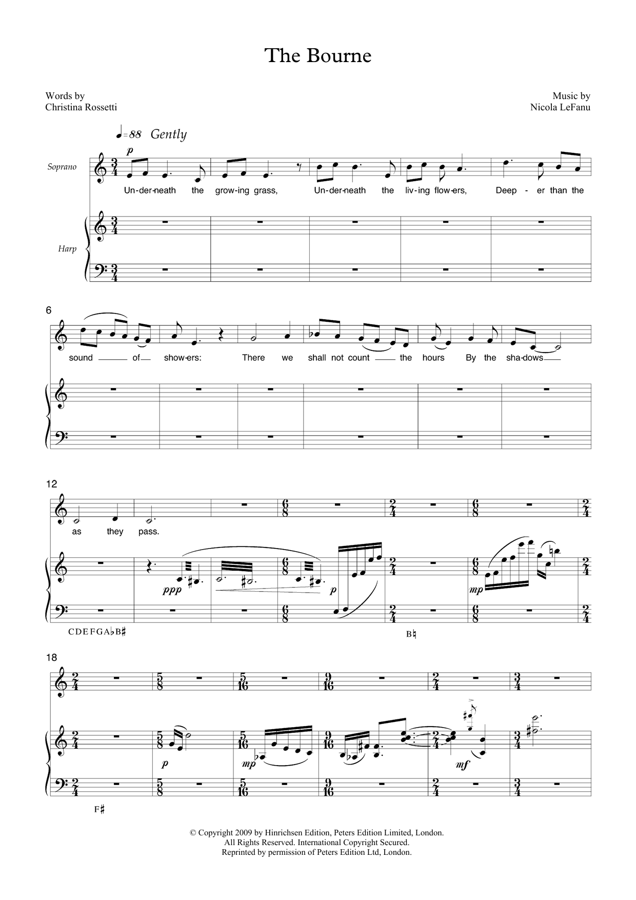 Nicola Lefanu The Bourne (for soprano and harp) Sheet Music Notes & Chords for Piano & Vocal - Download or Print PDF