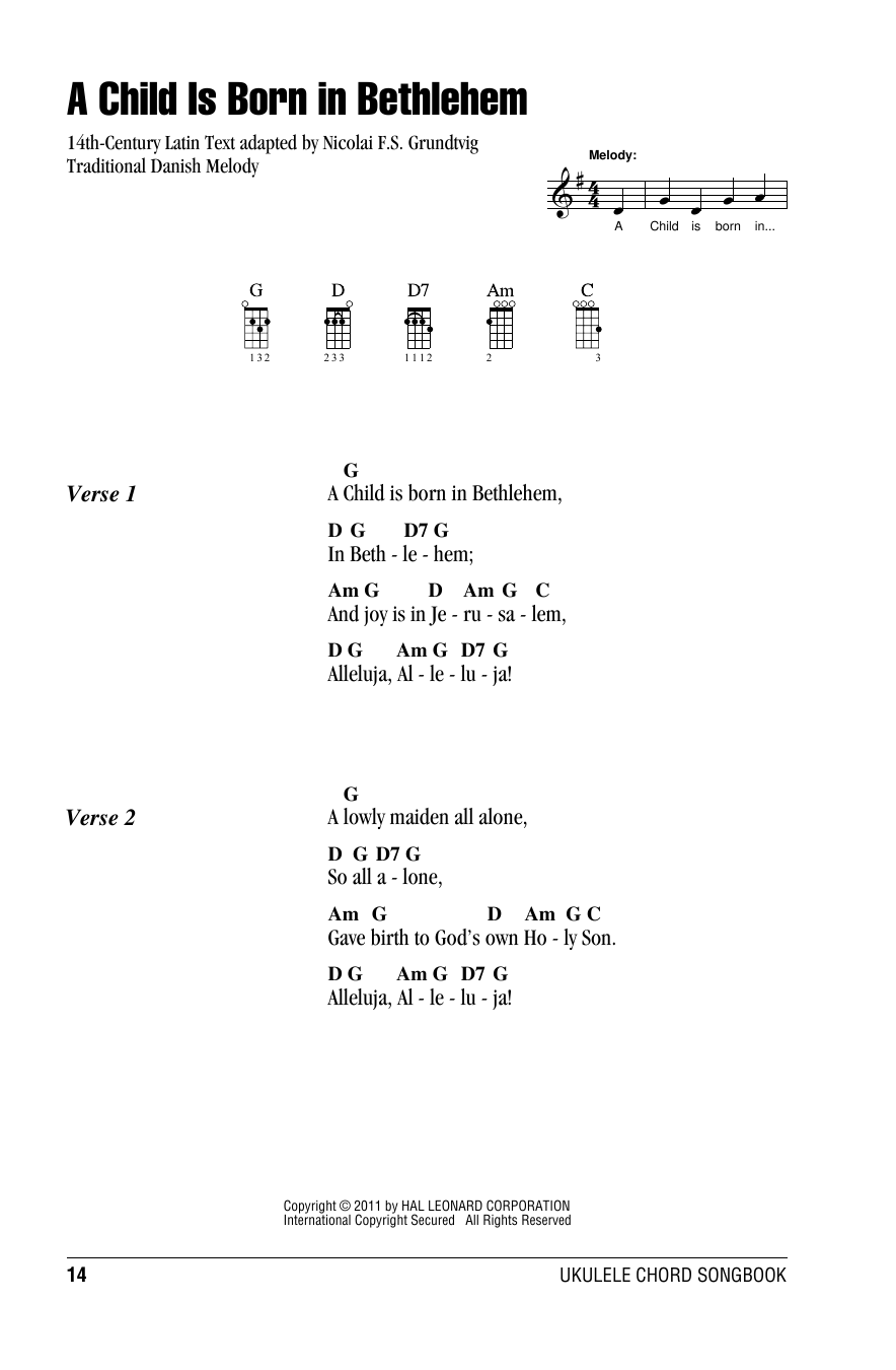 Nicolai F.S. Grundtvig A Child Is Born In Bethlehem Sheet Music Notes & Chords for Ukulele with strumming patterns - Download or Print PDF