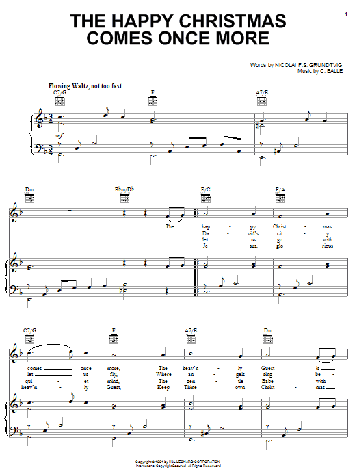 Nicolai F.S. Grundtvig The Happy Christmas Comes Once More Sheet Music Notes & Chords for Melody Line, Lyrics & Chords - Download or Print PDF