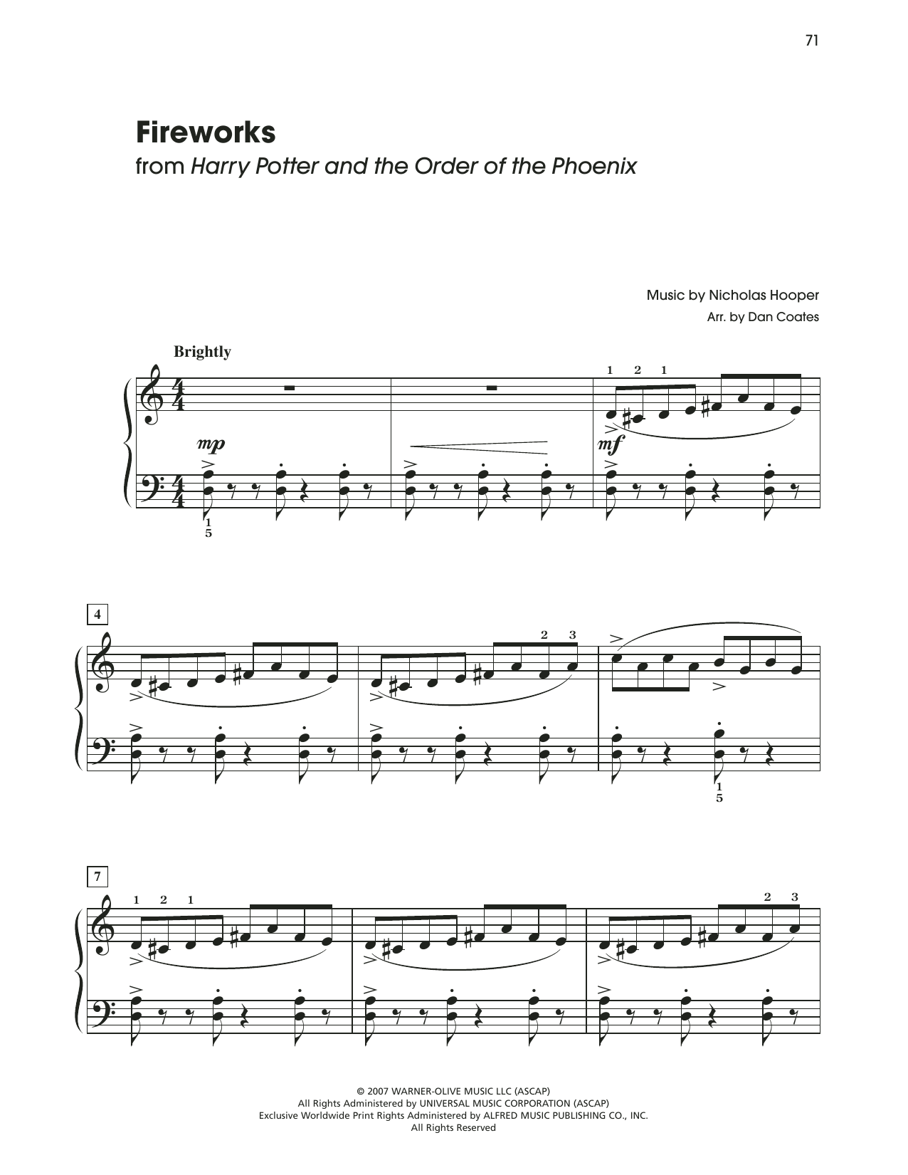 Nicolas Hooper Fireworks (from Harry Potter) (arr. Dan Coates) Sheet Music Notes & Chords for Easy Piano - Download or Print PDF