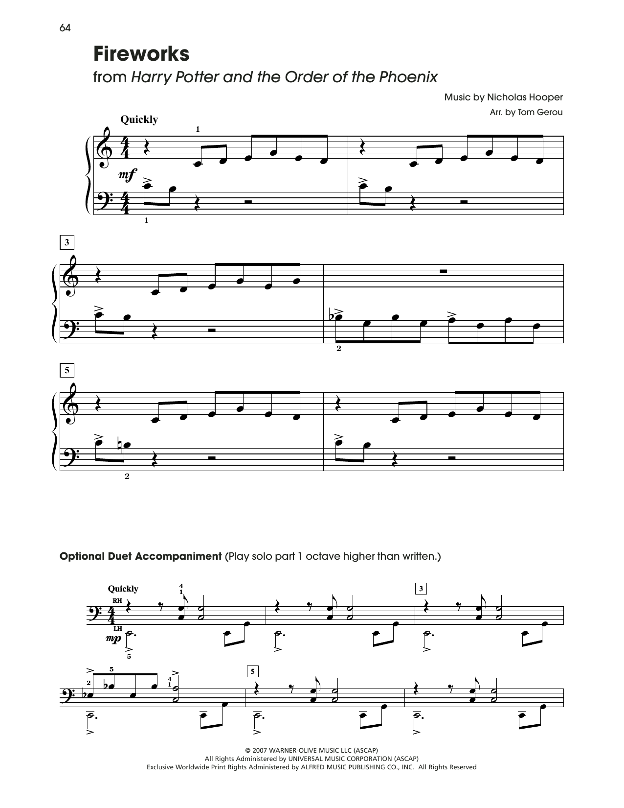 Nicolas Hooper Fireworks (from Harry Potter) (arr. Tom Gerou) Sheet Music Notes & Chords for 5-Finger Piano - Download or Print PDF