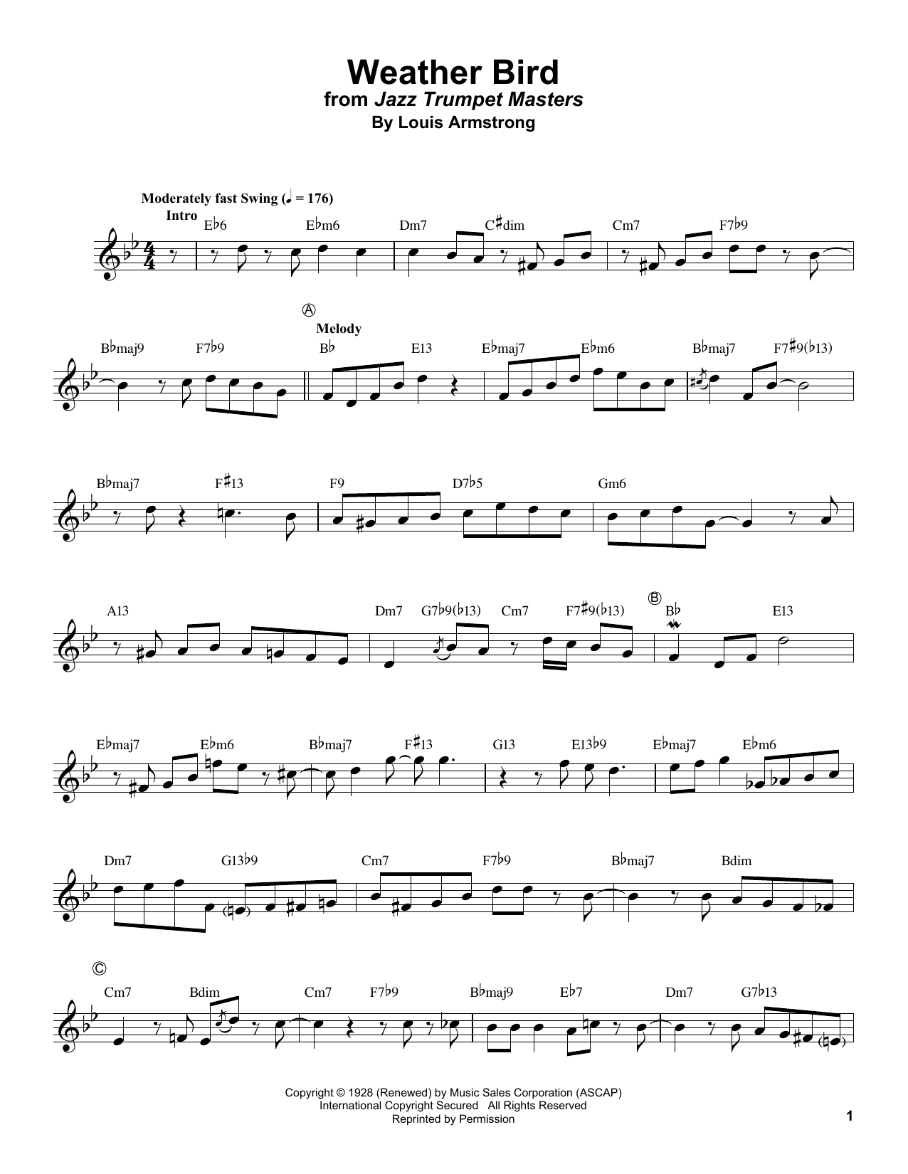 Nicolas Payton Weather Bird Sheet Music Notes & Chords for Trumpet Transcription - Download or Print PDF
