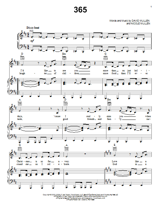 Nicole C. Mullen 365 Sheet Music Notes & Chords for Piano, Vocal & Guitar (Right-Hand Melody) - Download or Print PDF Nicole C. Mullen 365 Sheet Music Notes & Chords for Piano, Vocal & Guitar (Right-Hand Melody) - Download or Print PDF