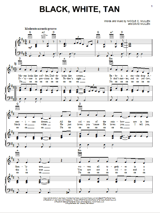 Nicole C. Mullen Black, White, Tan Sheet Music Notes & Chords for Piano, Vocal & Guitar (Right-Hand Melody) - Download or Print PDF