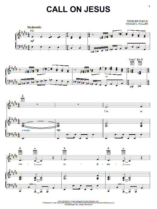 Nicole C. Mullen Call On Jesus Sheet Music Notes & Chords for Piano, Vocal & Guitar (Right-Hand Melody) - Download or Print PDF