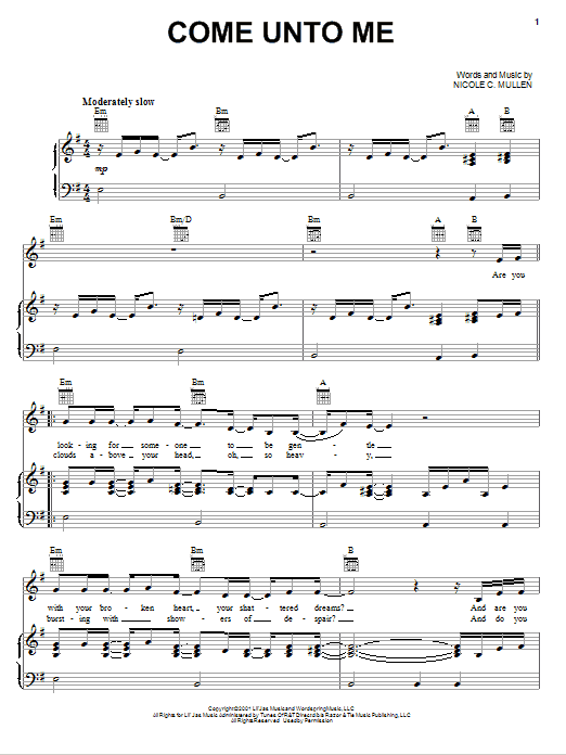 Nicole C. Mullen Come Unto Me Sheet Music Notes & Chords for Piano, Vocal & Guitar (Right-Hand Melody) - Download or Print PDF