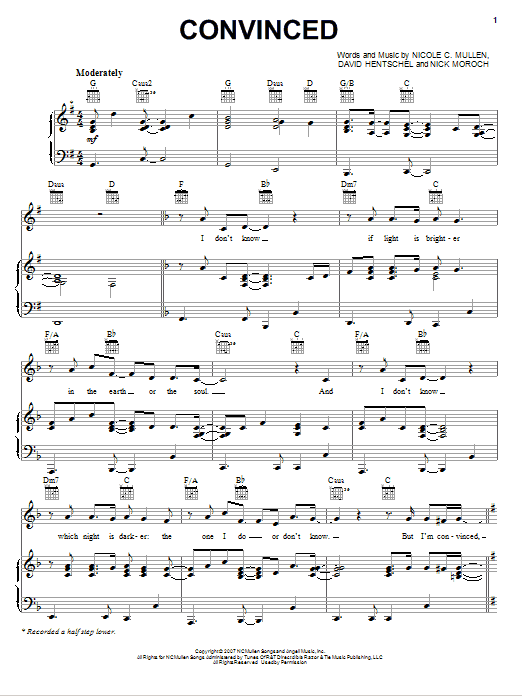 Nicole C. Mullen Convinced Sheet Music Notes & Chords for Piano, Vocal & Guitar (Right-Hand Melody) - Download or Print PDF