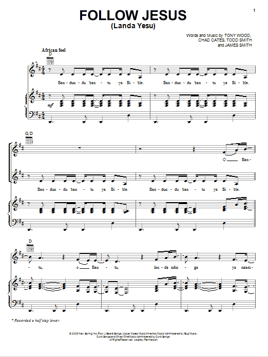 Nicole C. Mullen Follow Jesus (Landa Yesu) Sheet Music Notes & Chords for Piano, Vocal & Guitar (Right-Hand Melody) - Download or Print PDF