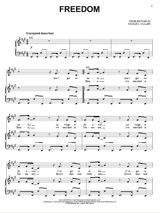 Nicole C. Mullen Freedom Sheet Music Notes & Chords for Piano, Vocal & Guitar (Right-Hand Melody) - Download or Print PDF