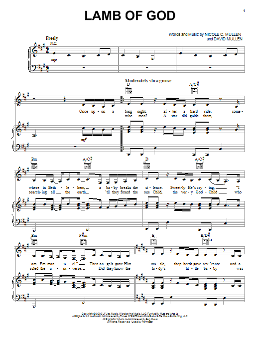 Nicole C. Mullen Lamb Of God Sheet Music Notes & Chords for Piano, Vocal & Guitar (Right-Hand Melody) - Download or Print PDF