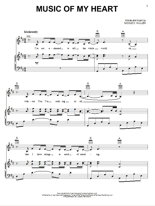 Nicole C. Mullen Music Of My Heart Sheet Music Notes & Chords for Piano, Vocal & Guitar (Right-Hand Melody) - Download or Print PDF