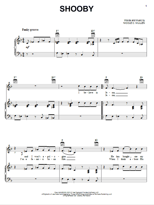 Nicole C. Mullen Shooby Sheet Music Notes & Chords for Piano, Vocal & Guitar (Right-Hand Melody) - Download or Print PDF