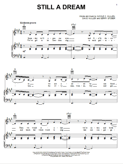 Nicole C. Mullen Still A Dream Sheet Music Notes & Chords for Piano, Vocal & Guitar (Right-Hand Melody) - Download or Print PDF