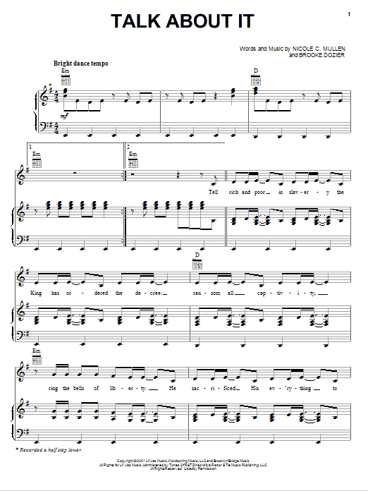 Nicole C. Mullen Talk About It Sheet Music Notes & Chords for Piano, Vocal & Guitar (Right-Hand Melody) - Download or Print PDF