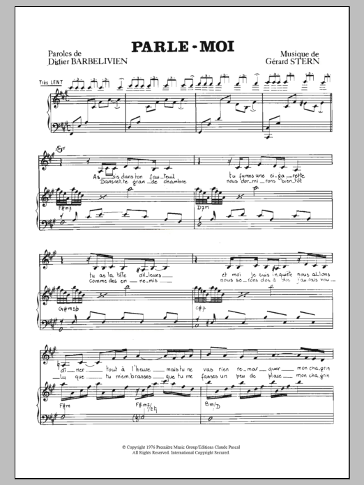 Nicole Croisille Parle Moi Sheet Music Notes & Chords for Piano & Vocal - Download or Print PDF