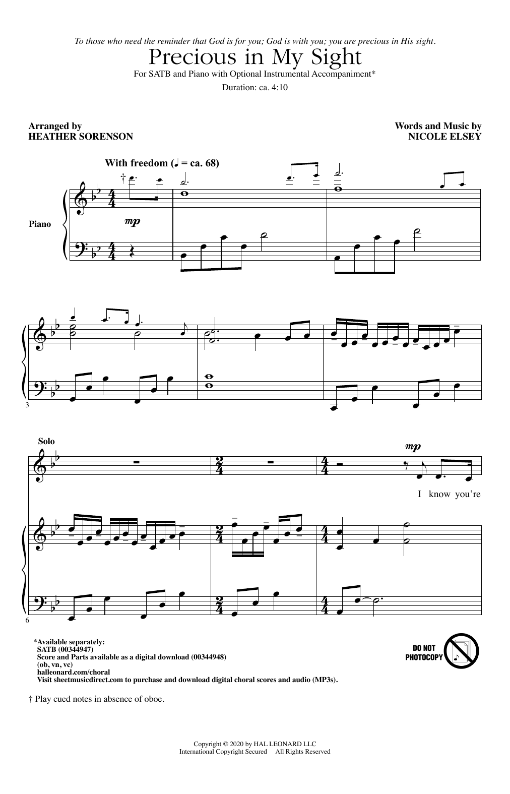 Nicole Elsey Precious In My Sight (arr. Heather Sorenson) Sheet Music Notes & Chords for SATB Choir - Download or Print PDF