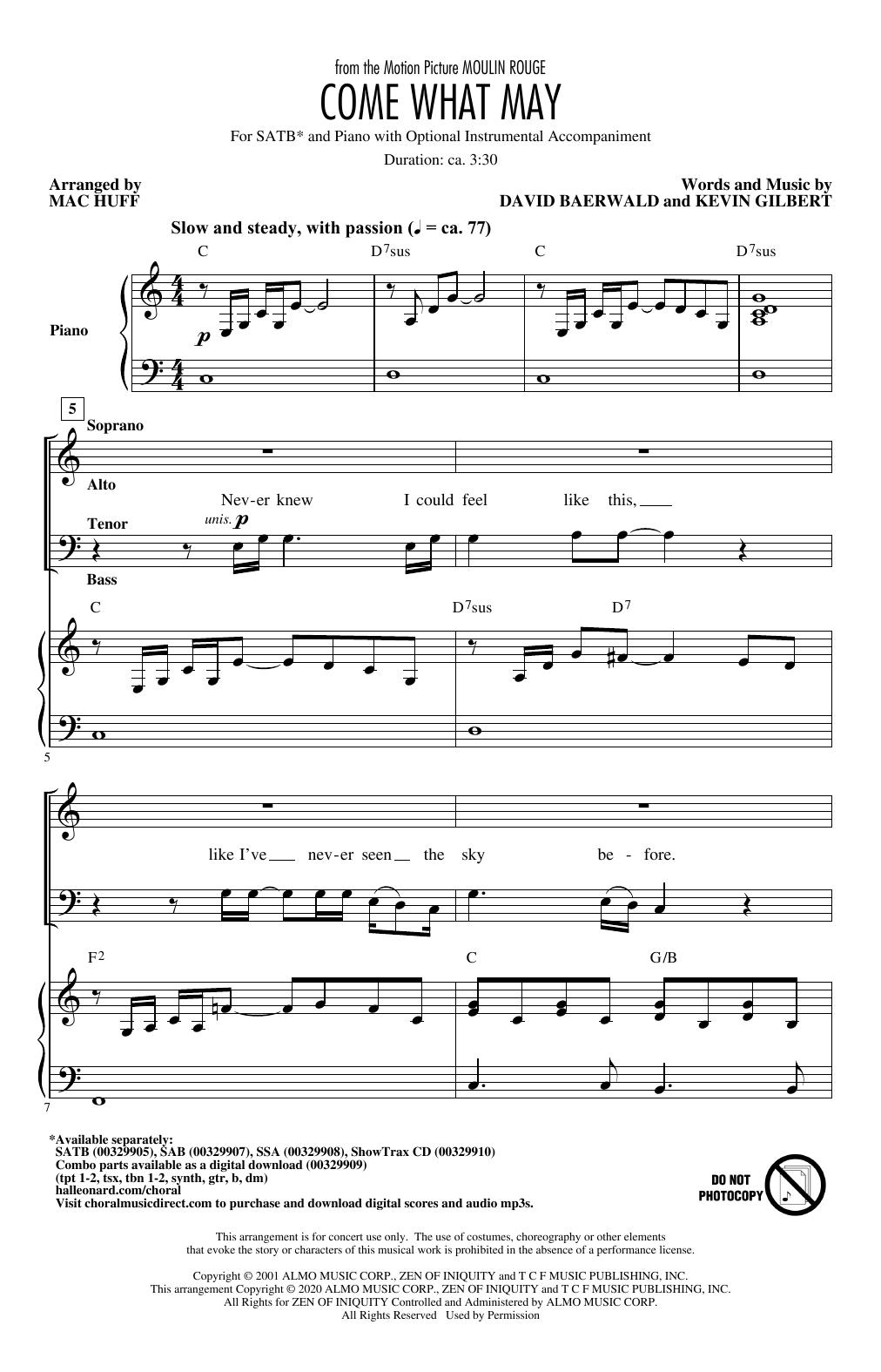 Nicole Kidman and Ewan McGregor Come What May (from Moulin Rouge) (arr. Mac Huff) Sheet Music Notes & Chords for SSA Choir - Download or Print PDF
