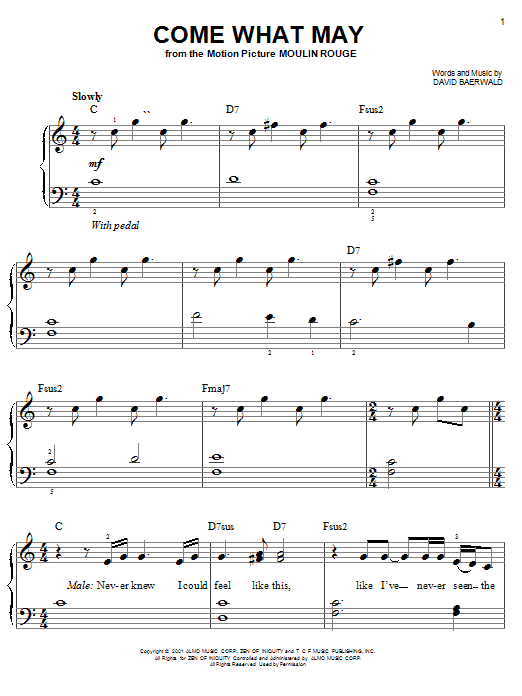 David Baerwald Come What May (from Moulin Rouge) Sheet Music Notes & Chords for Violin - Download or Print PDF