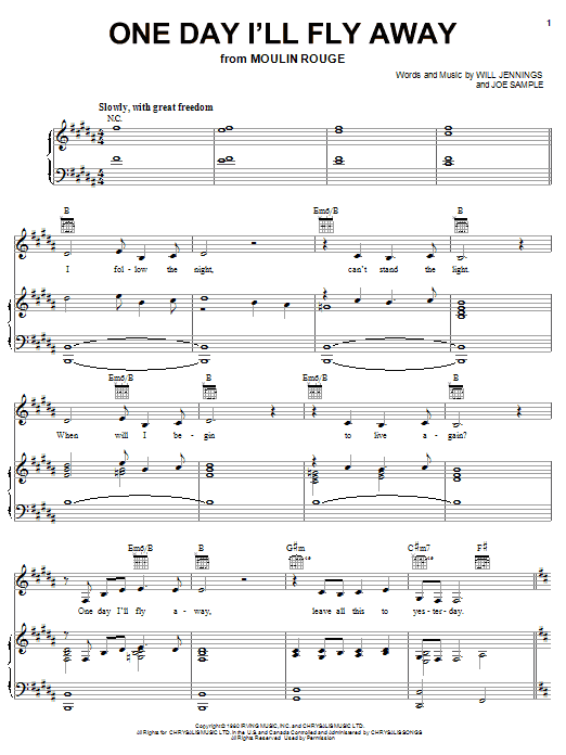 Nicole Kidman One Day I'll Fly Away Sheet Music Notes & Chords for Beginner Piano - Download or Print PDF