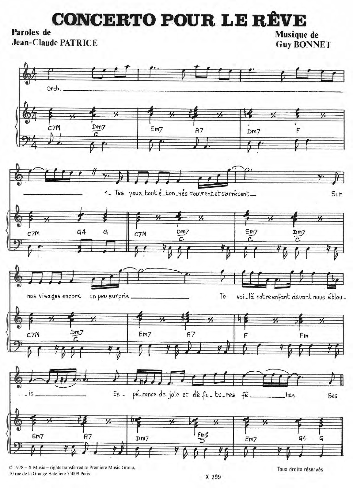 Nicole Rieu Concerto Pour Le Reve Sheet Music Notes & Chords for Piano & Vocal - Download or Print PDF