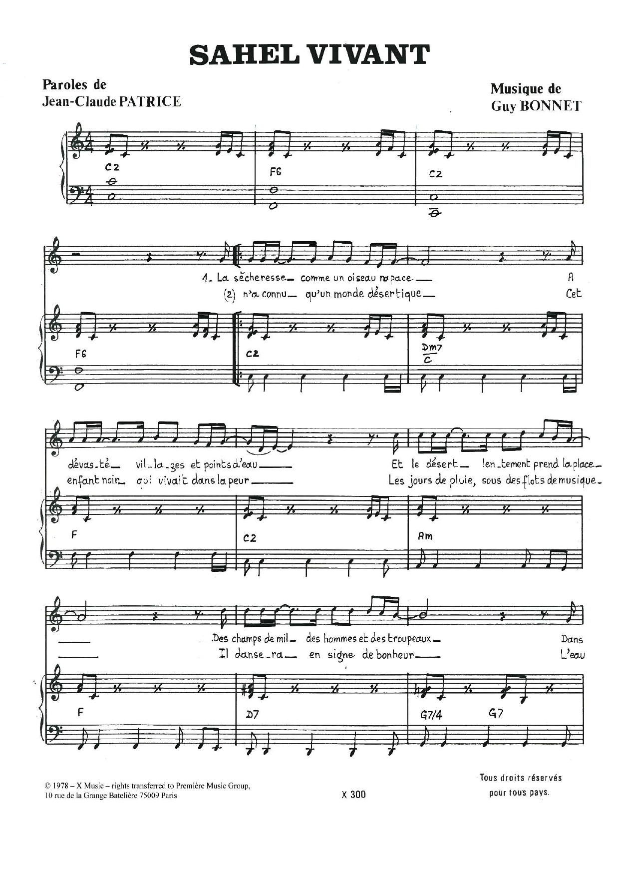 Nicole Rieu Sahel Vivant Sheet Music Notes & Chords for Piano & Vocal - Download or Print PDF