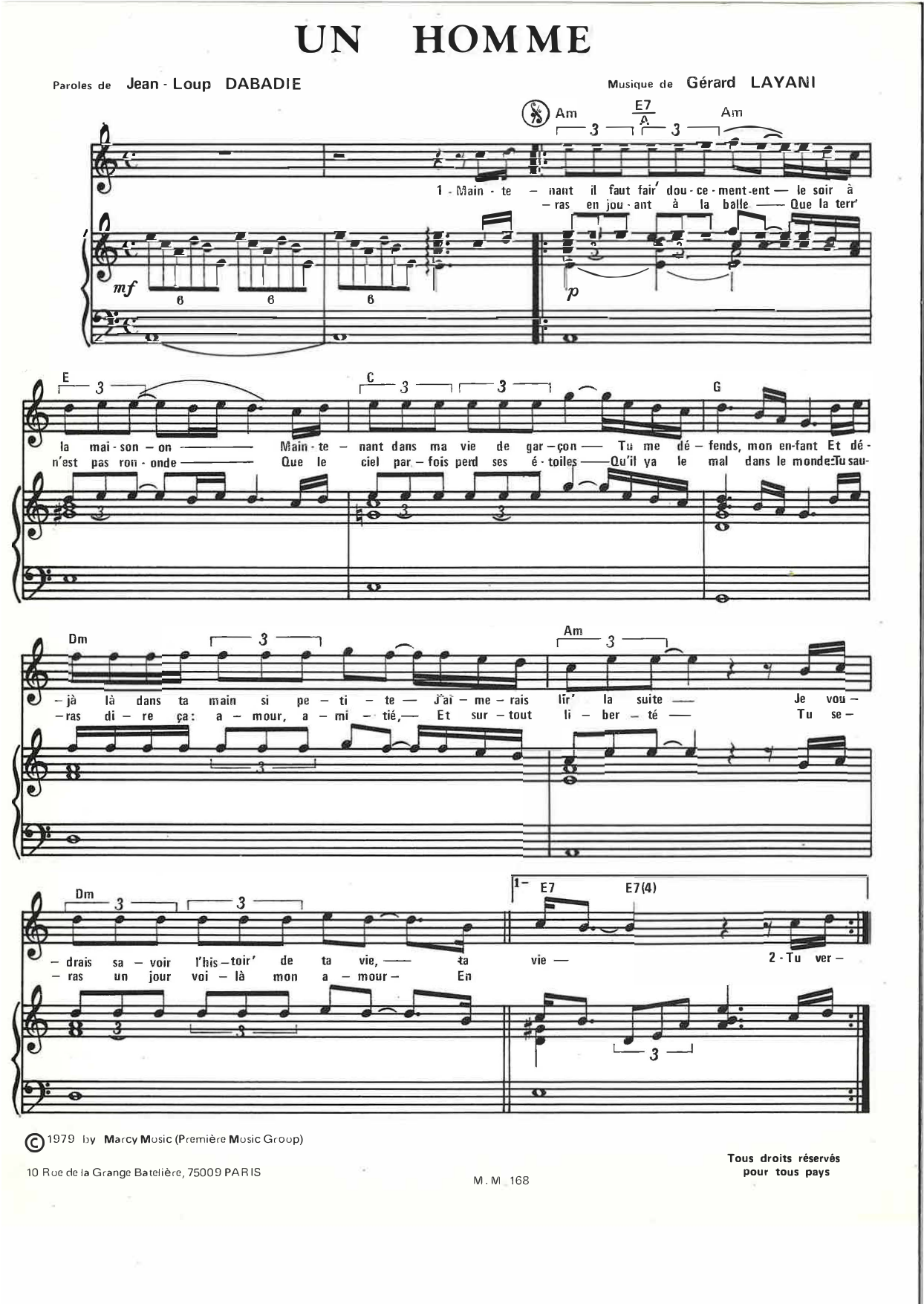 Nicoletta Un Homme Sheet Music Notes & Chords for Piano & Vocal - Download or Print PDF