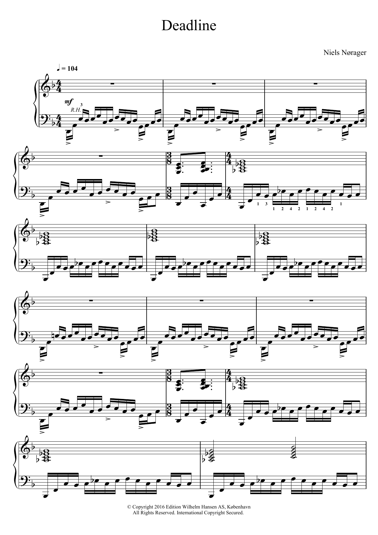 Niels Norager Deadline Sheet Music Notes & Chords for Piano - Download or Print PDF