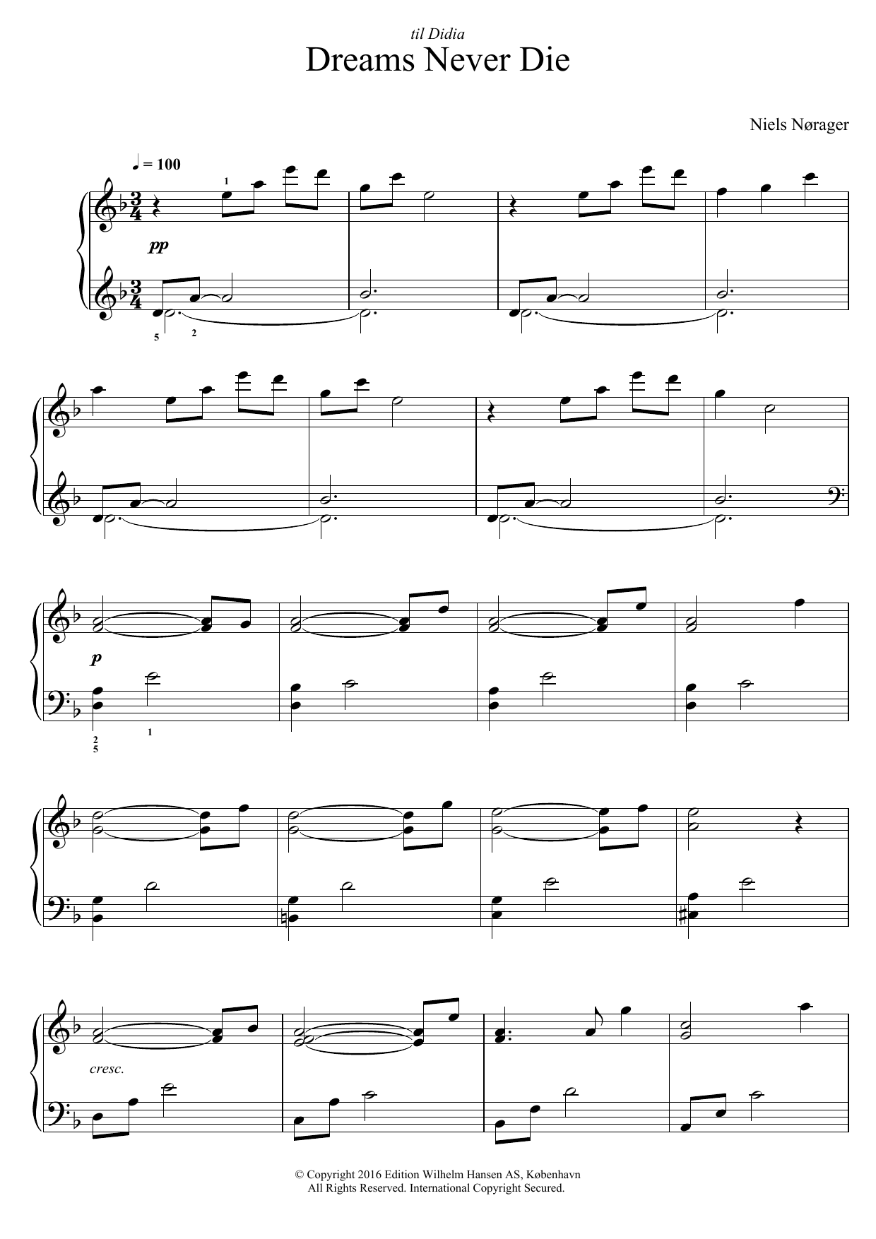 Niels Norager Dreams Never Die Sheet Music Notes & Chords for Piano - Download or Print PDF