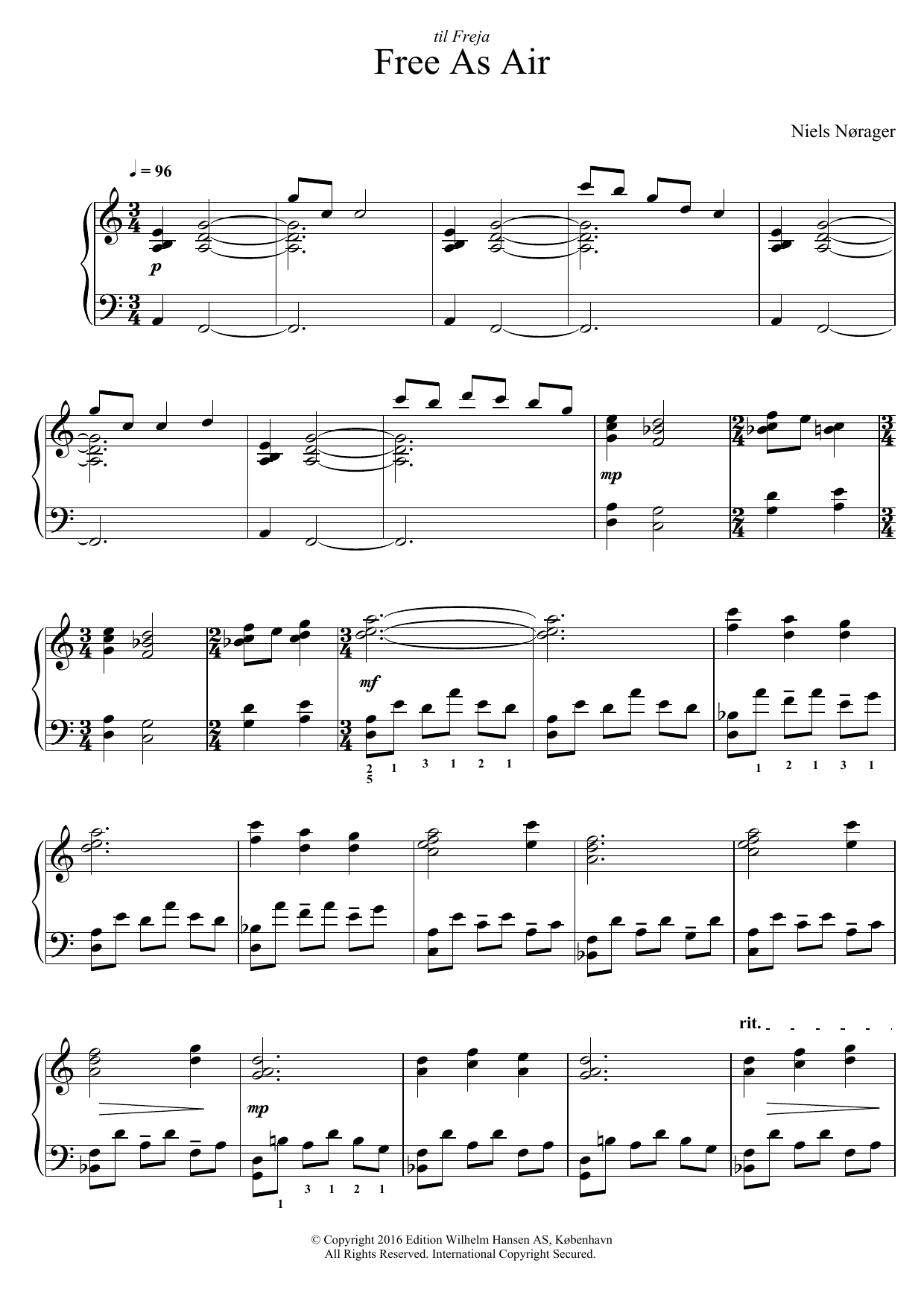 Niels Norager Free As Air Sheet Music Notes & Chords for Piano - Download or Print PDF