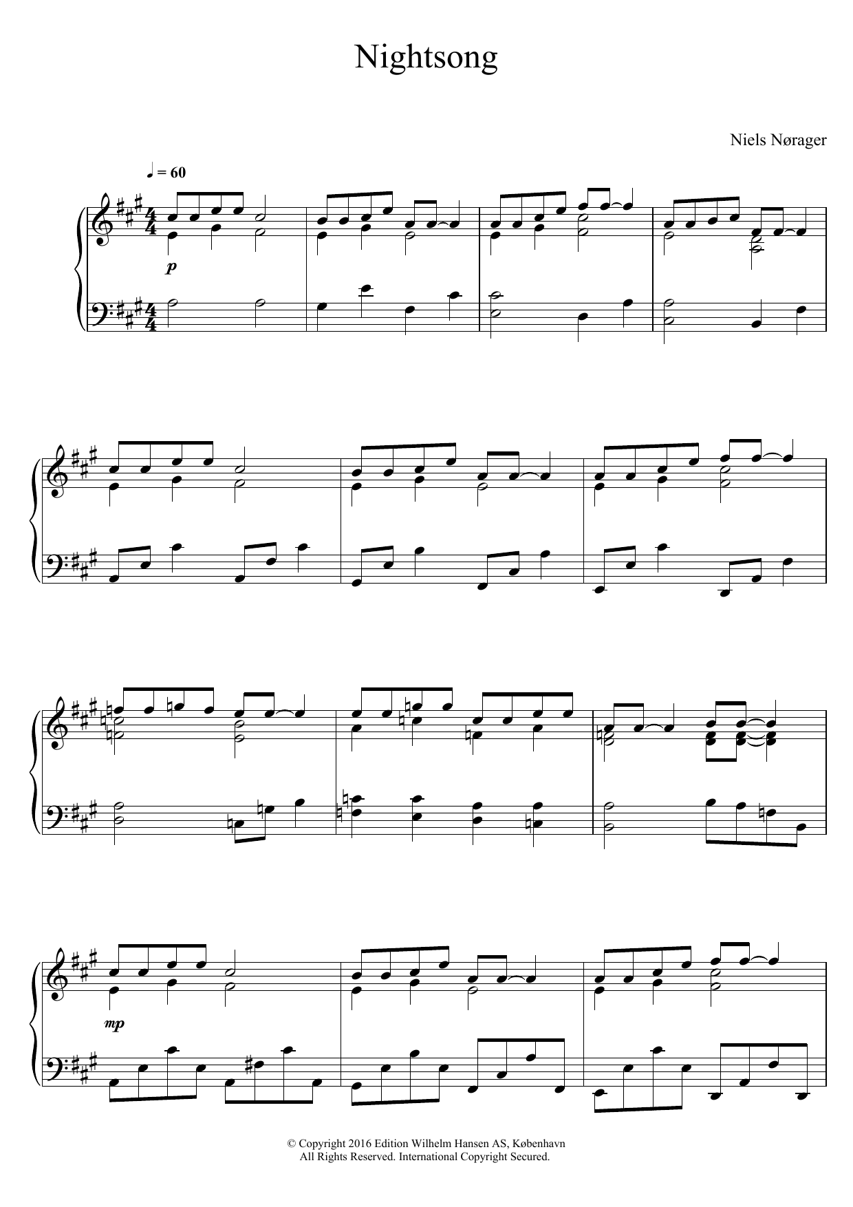 Niels Norager Nightsong Sheet Music Notes & Chords for Piano - Download or Print PDF