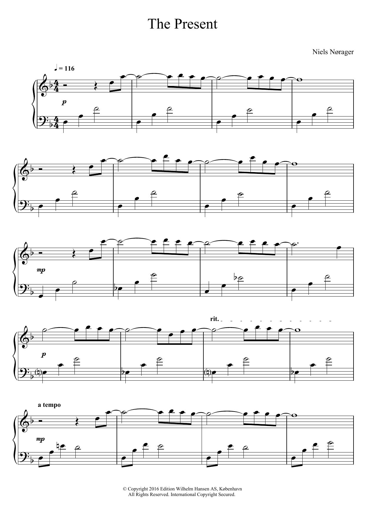 Niels Norager The Present Sheet Music Notes & Chords for Piano - Download or Print PDF