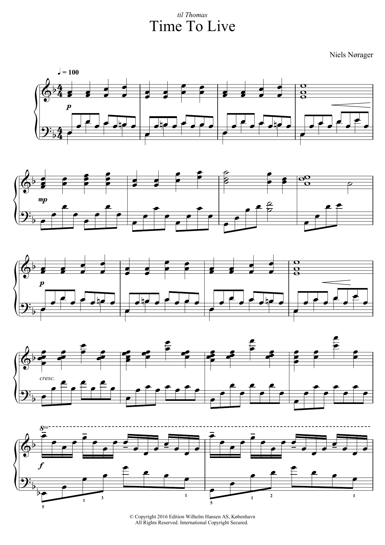Niels Norager Time To Live Sheet Music Notes & Chords for Piano - Download or Print PDF