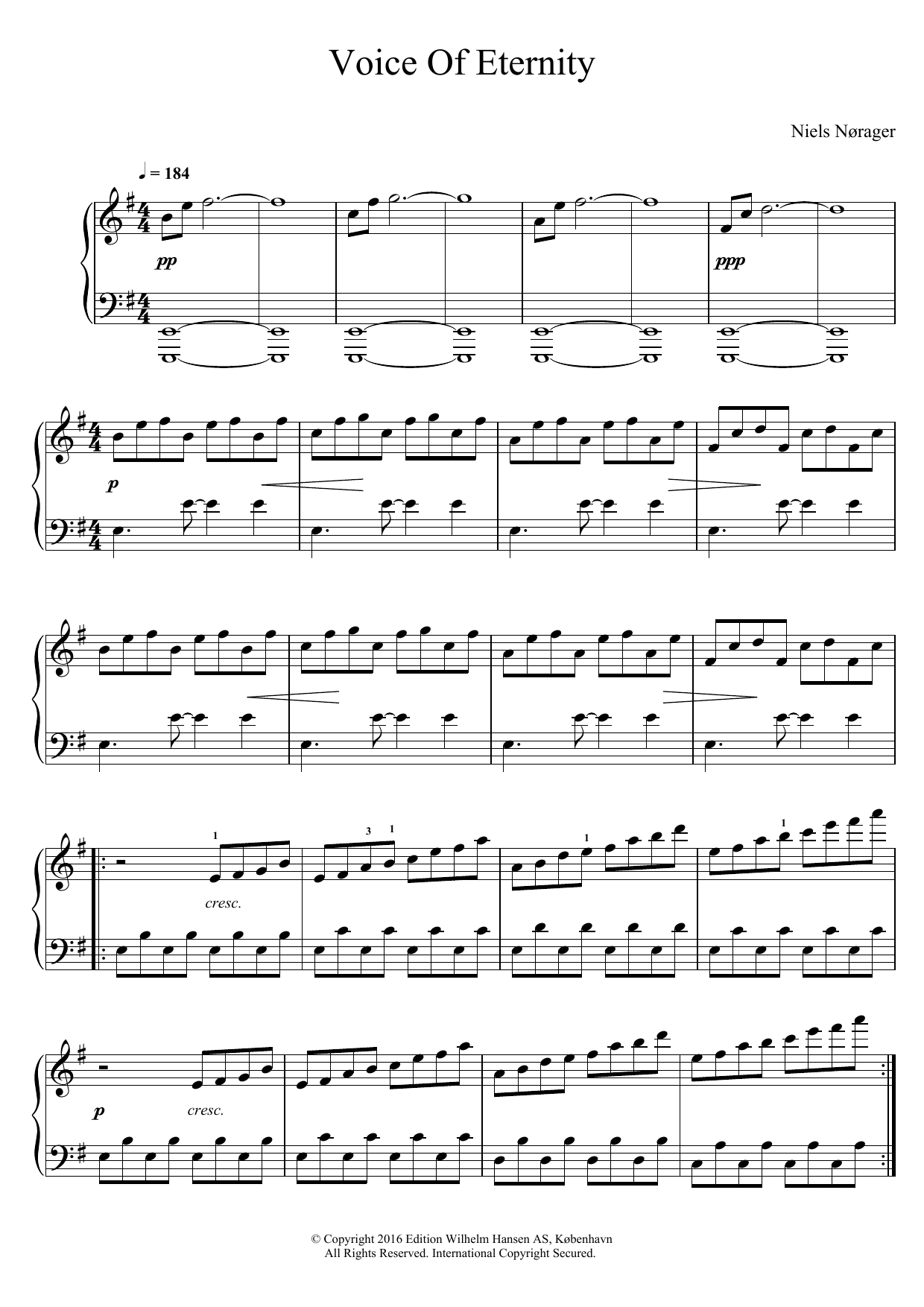 Niels Norager Voice Of Eternity Sheet Music Notes & Chords for Piano - Download or Print PDF