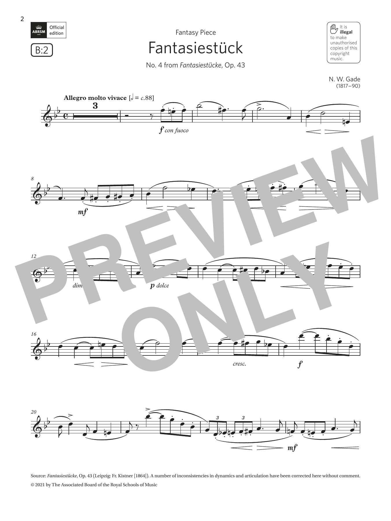 Niels Wilhelm Gade Fantasiestück (No. 4 from Fantasiestücke) (Grade 6 List B2 ABRSM Clarinet syllabus from 2022) Sheet Music Notes & Chords for Clarinet Solo - Download or Print PDF