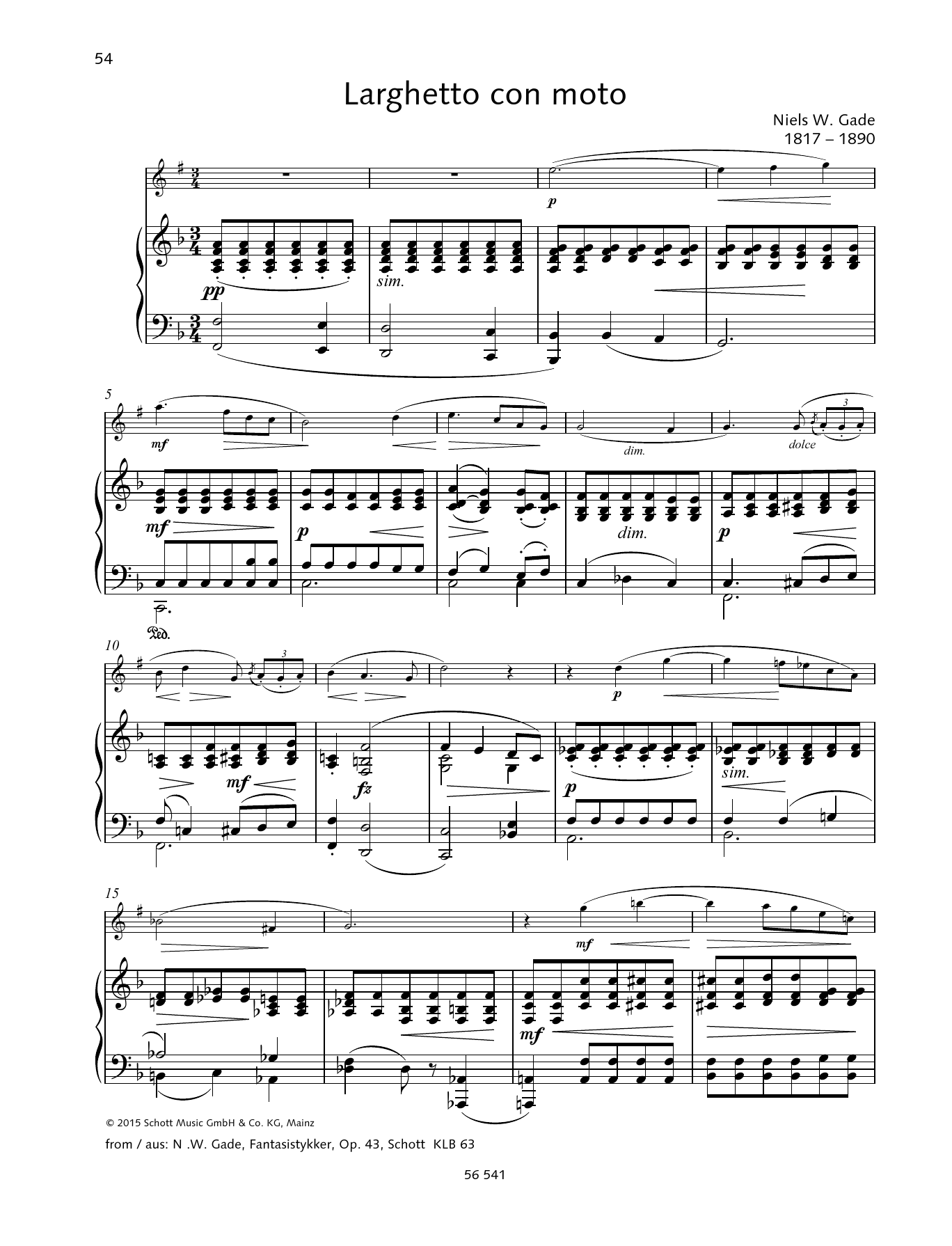 Niels Wilhelm Gade Larghetto con moto Sheet Music Notes & Chords for Woodwind Solo - Download or Print PDF