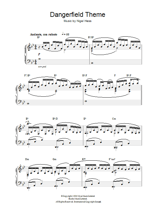 Nigel Hess Dangerfield Theme Sheet Music Notes & Chords for Piano - Download or Print PDF