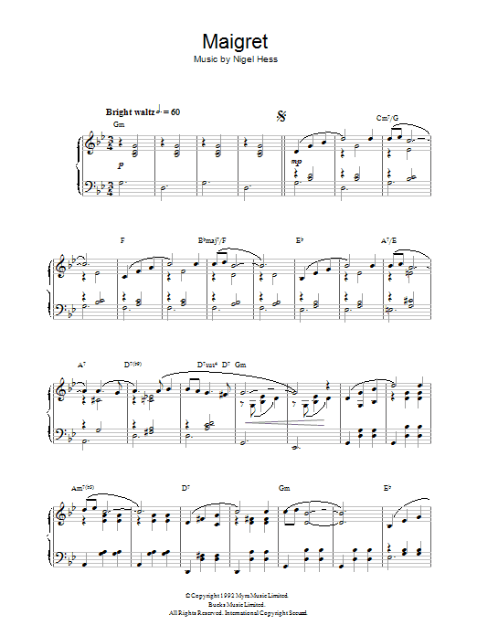 Nigel Hess Maigret Sheet Music Notes & Chords for Piano - Download or Print PDF